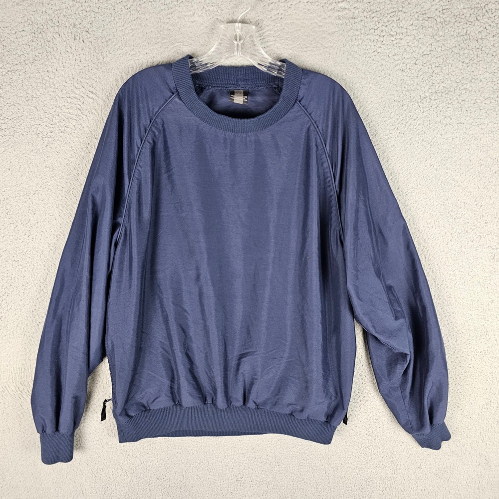 Nike Windbreaker Men Large Blue Golf Pullover Crew Neck Raglan Ribbed Trim 90s
